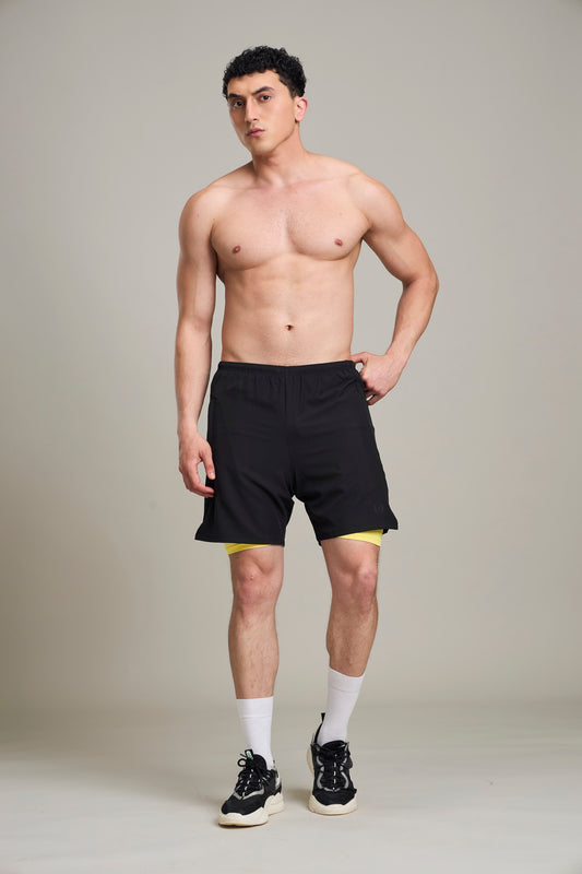 Bout 2in1 Compression Shorts - Black & Yellow