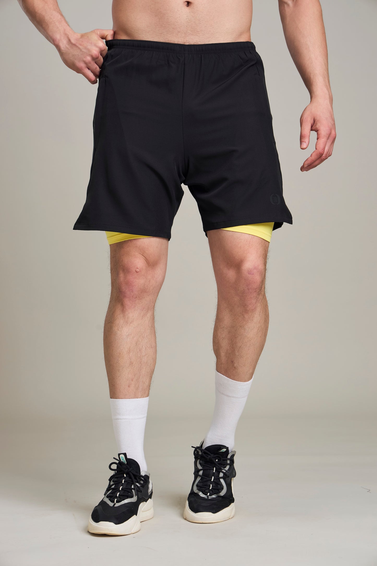 Bout 2in1 Compression Shorts - Black & Yellow
