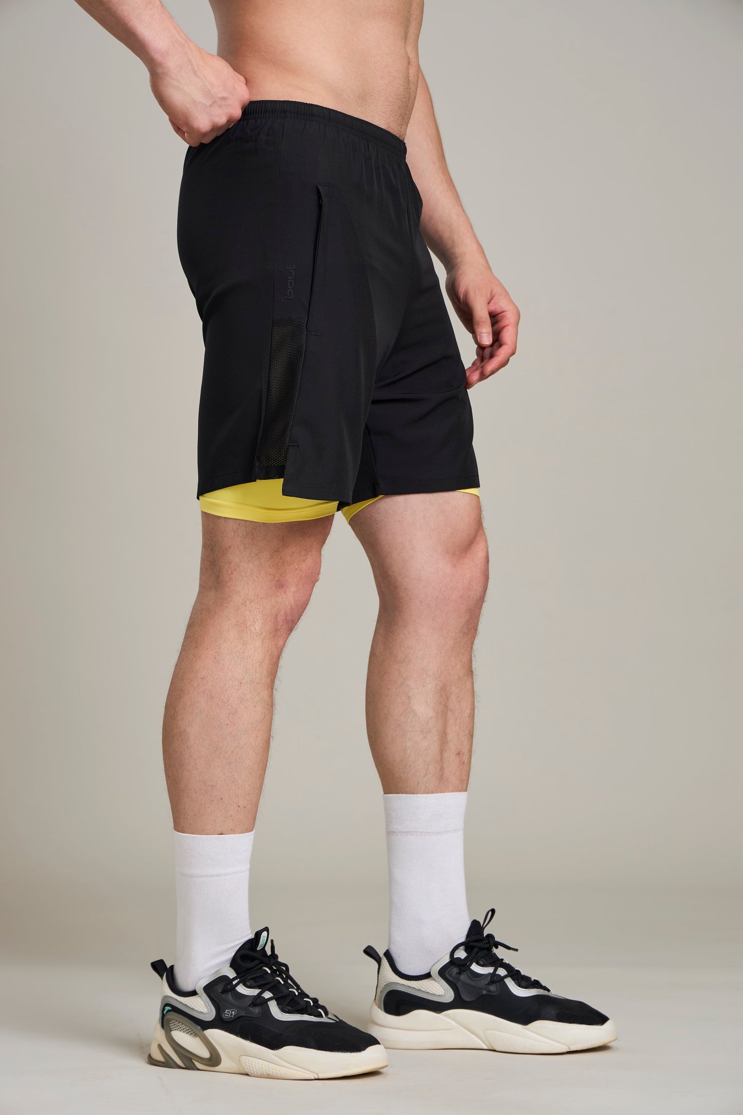 Bout 2in1 Compression Shorts - Black & Yellow
